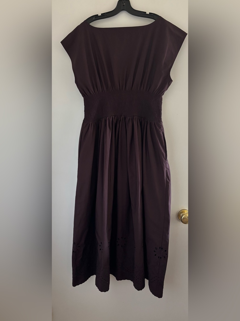 J. Crew Smocked Eyelet-Hem Dress in Cotton Poplin Brown - Picture 4 of 4